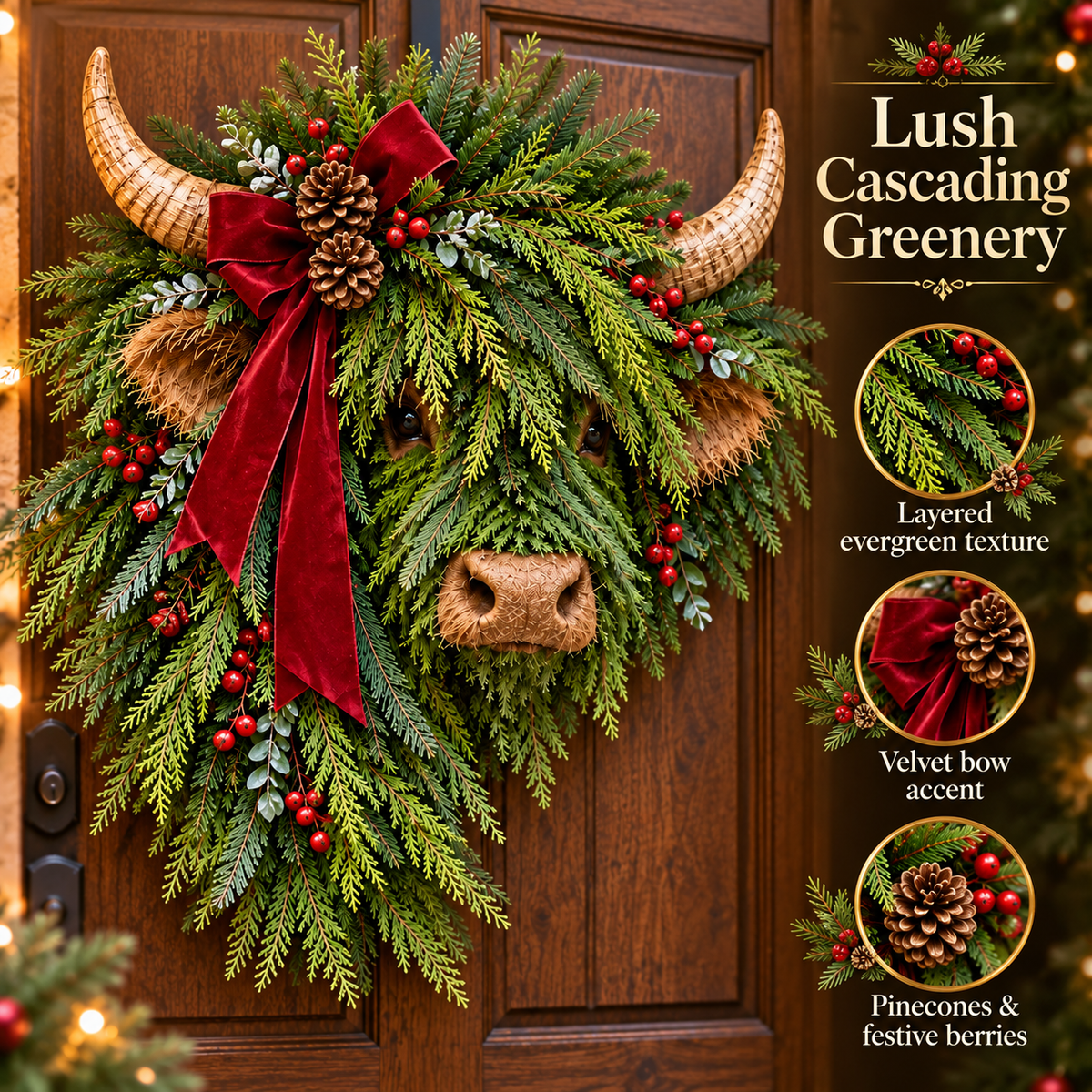 Highland Cow Christmas Wreath Shape