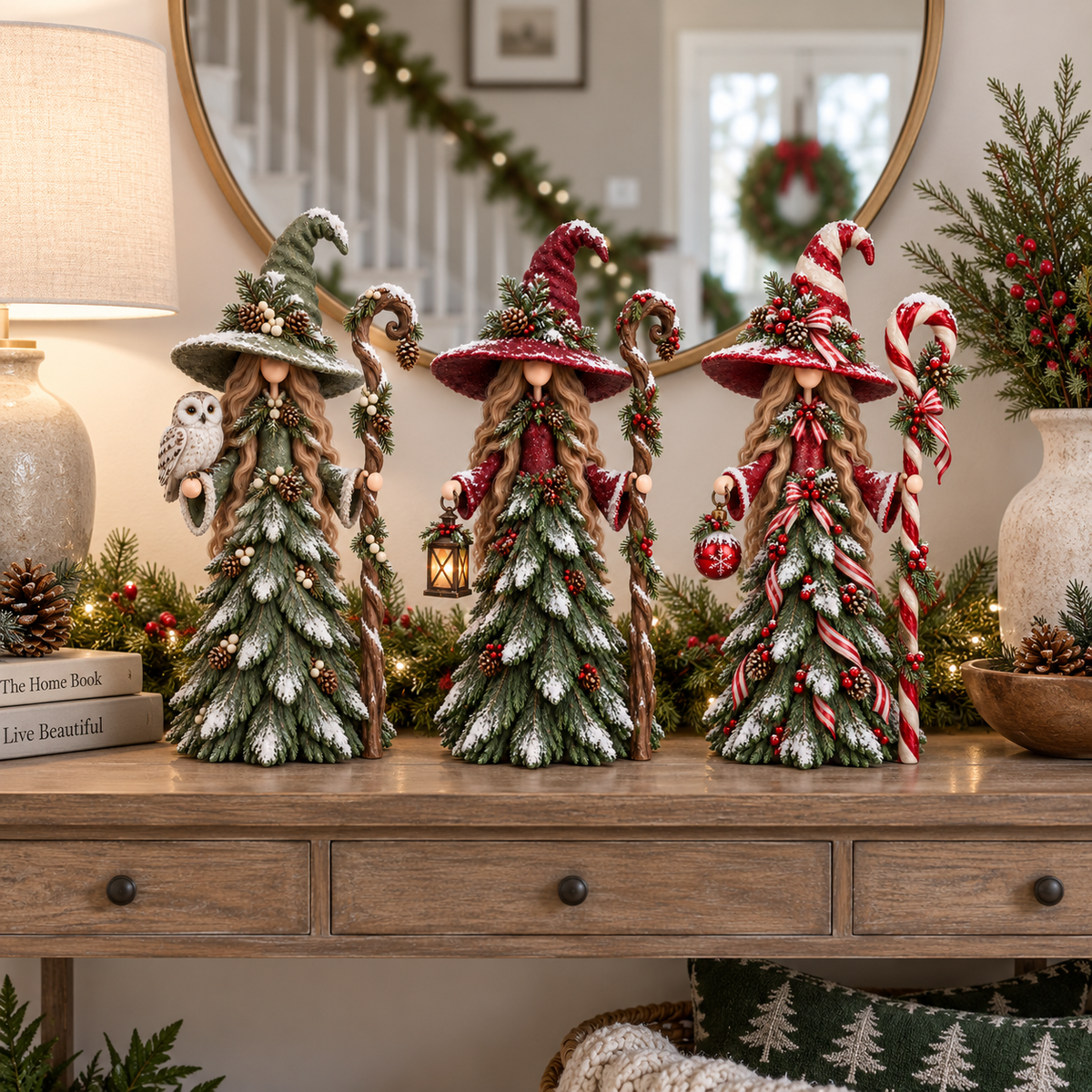 Whimsical Christmas Witch Resin Figurine Collection