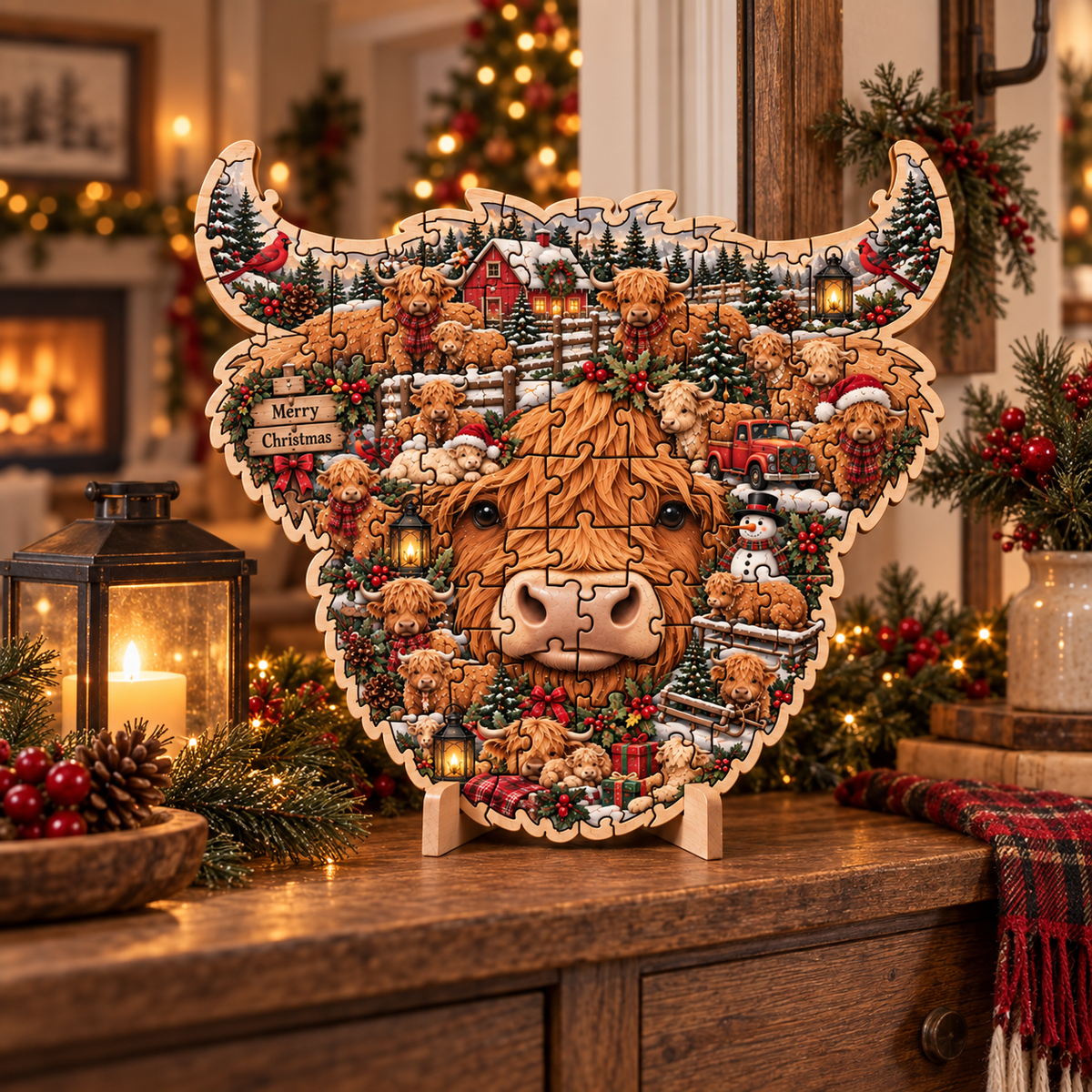 Highland Cow Christmas display puzzle