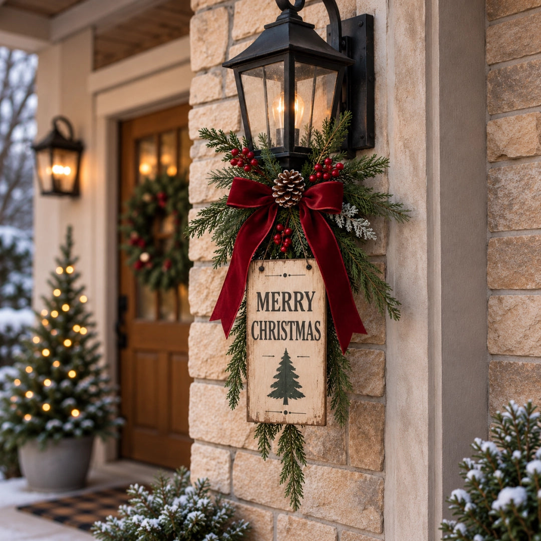 Vintage Merry Christmas Lantern Swag