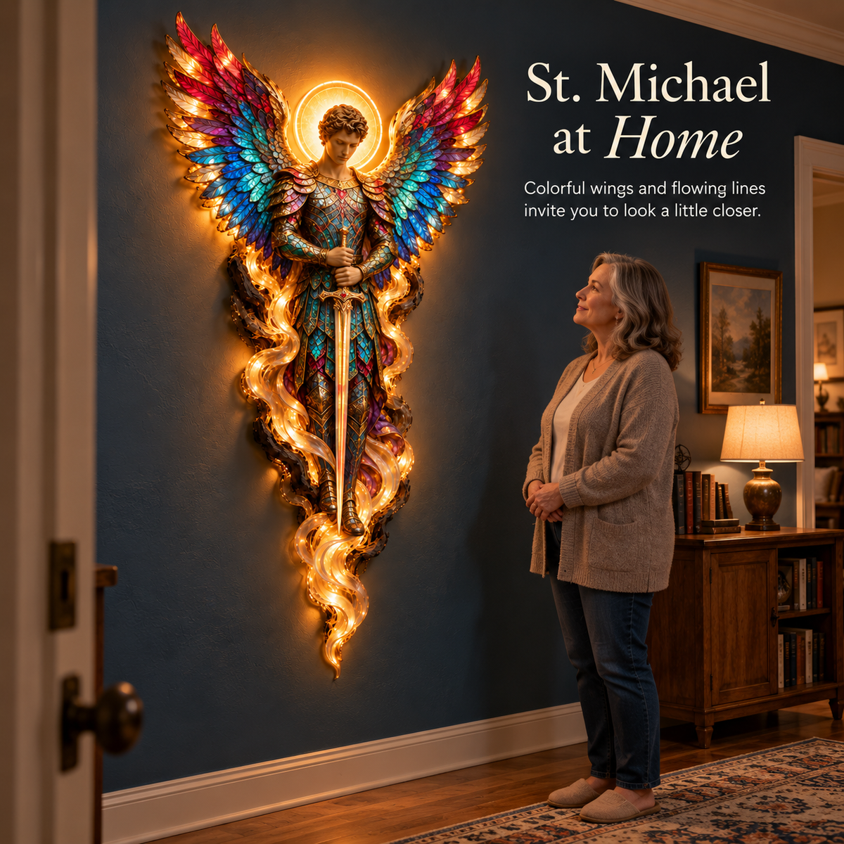 🕊️ Wings of Grace – Illuminated Angel Wall Art ✨