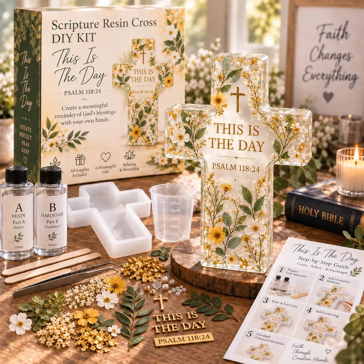 ✝️Be Still Scripture Cross DIY Kit -💕Tools & Step-by-Step Guide Included