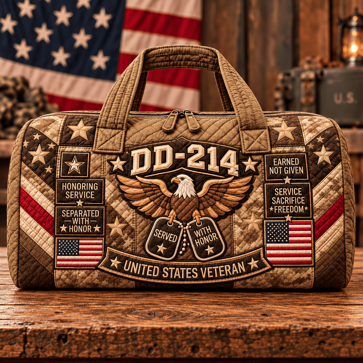 us100% Handmade DD-214 Veteran Honor Quilted Duffel Bag(𝐌𝐢𝐜𝐡𝐚𝐞𝐥 𝐇𝐚𝐫𝐫𝐢𝐬 𝐇𝐚𝐧𝐝𝐦𝐚𝐝𝐞®)