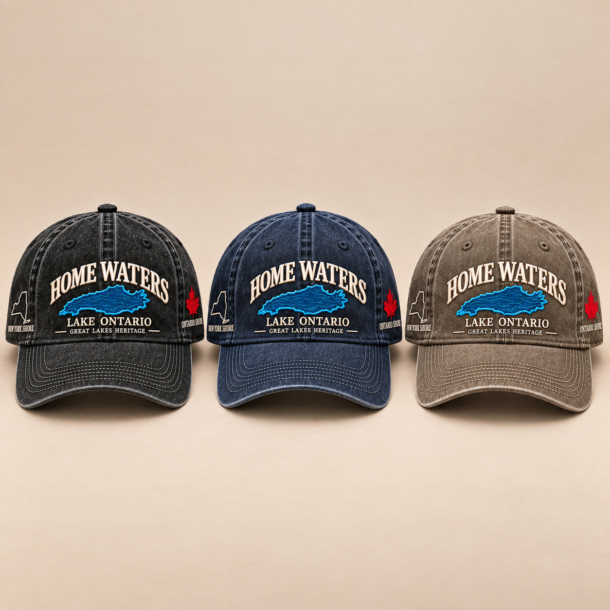 Vintage Black Deep Navy Stone Khaki HOME WATERS caps