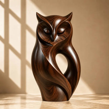 🔥100% Hand-Carved from Solid Wood-🐱Walnut Wood Owl Sculpture(✨Rustic Feline Home Decor Sculpture)