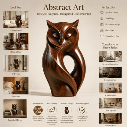 🔥100% Hand-Carved from Solid Wood-🐱Walnut Wood Owl Sculpture(✨Rustic Feline Home Decor Sculpture)
