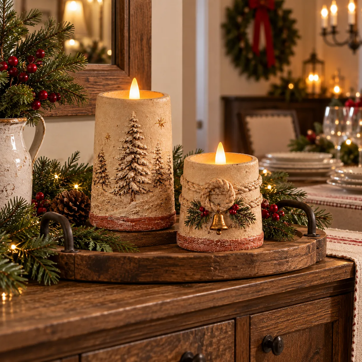 Vintage Christmas Flameless LED Candle Set