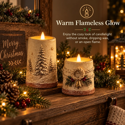 Vintage Christmas Flameless LED Candle Set