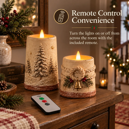 Vintage Christmas Flameless LED Candle Set
