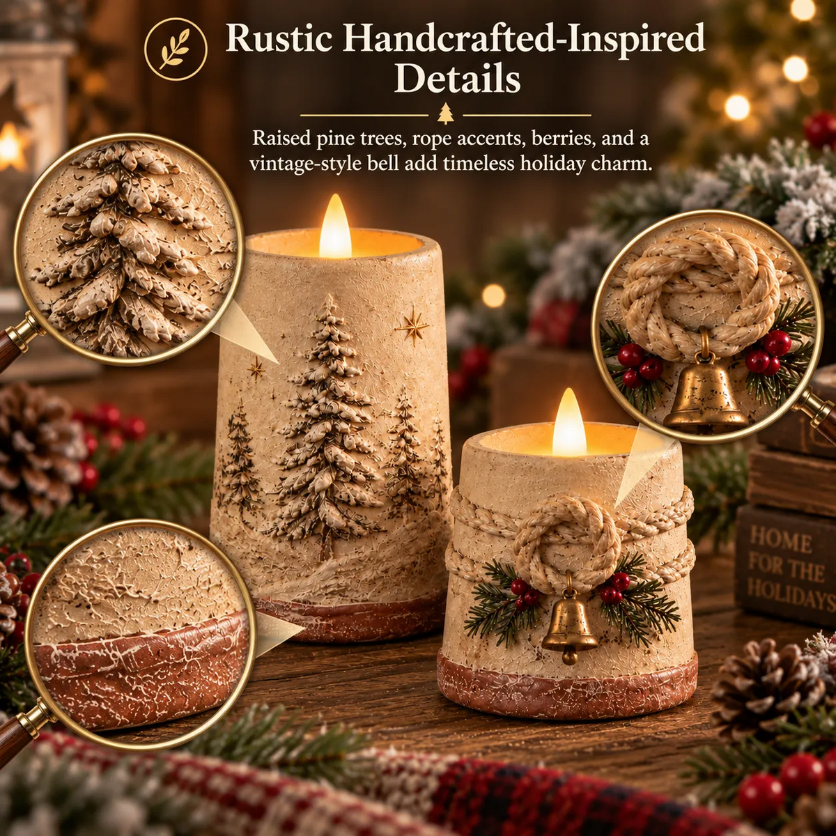 Vintage Christmas Flameless LED Candle Set