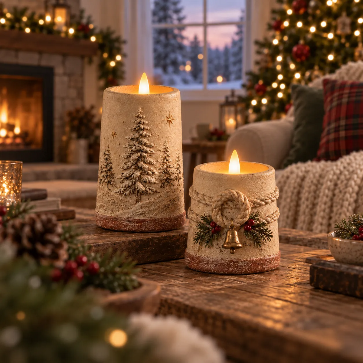 Vintage Christmas Flameless LED Candle Set