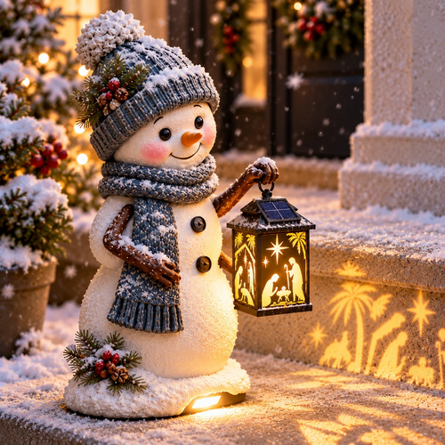 ⛄ Last Day 49% Snowman Nativity Glow™✨ – Solar Christmas Step Light with Holy Family Projection