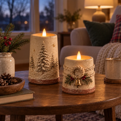 Vintage Christmas Flameless LED Candle Set