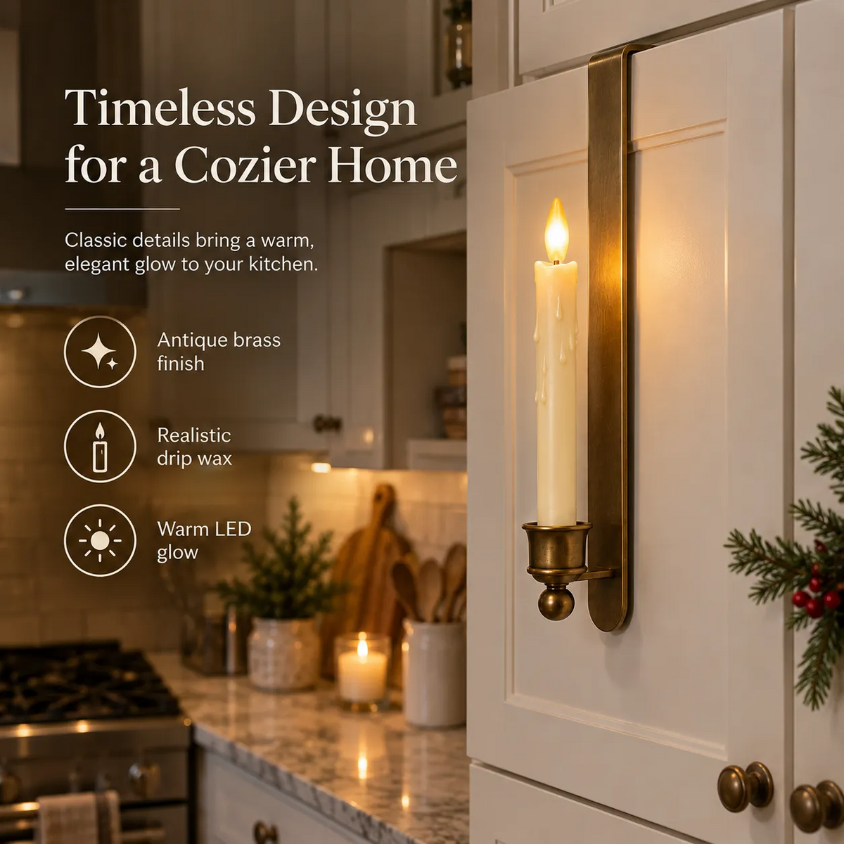3-Pack Vintage Brass Cabinet Candles with Remote