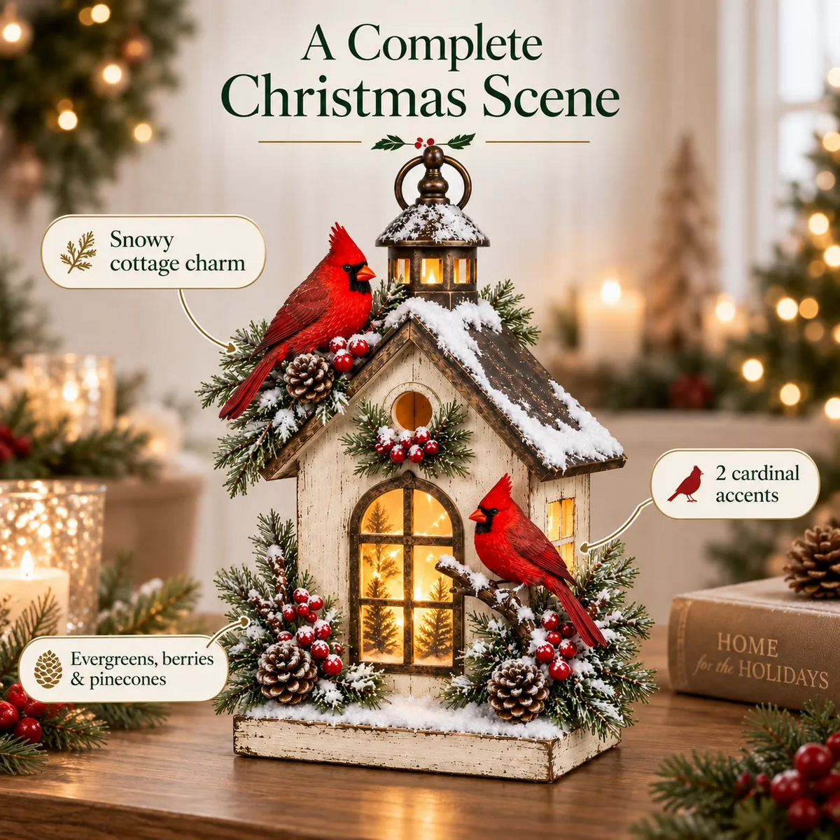 Winter Haven Cardinal Cottage Lantern