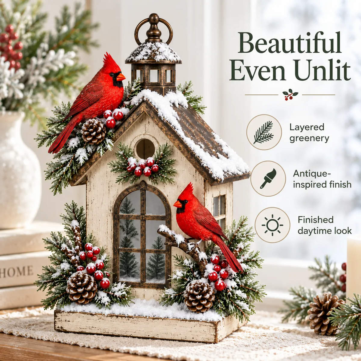 Winter Haven Cardinal Cottage Lantern