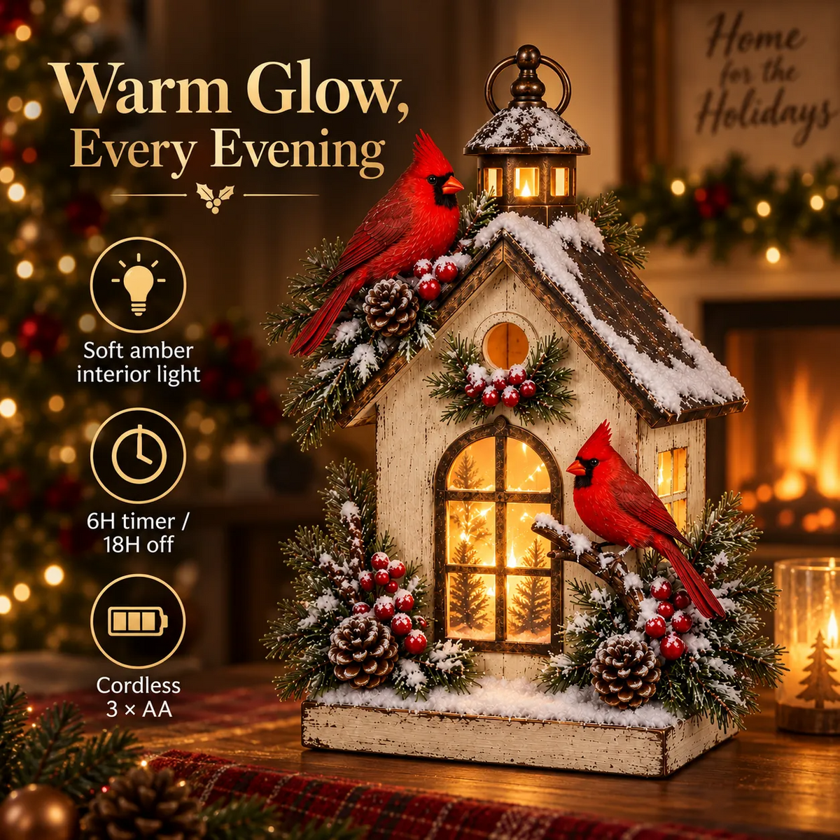 Winter Haven Cardinal Cottage Lantern