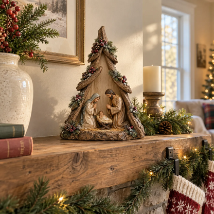 Old-World Lighted Nativity Trees