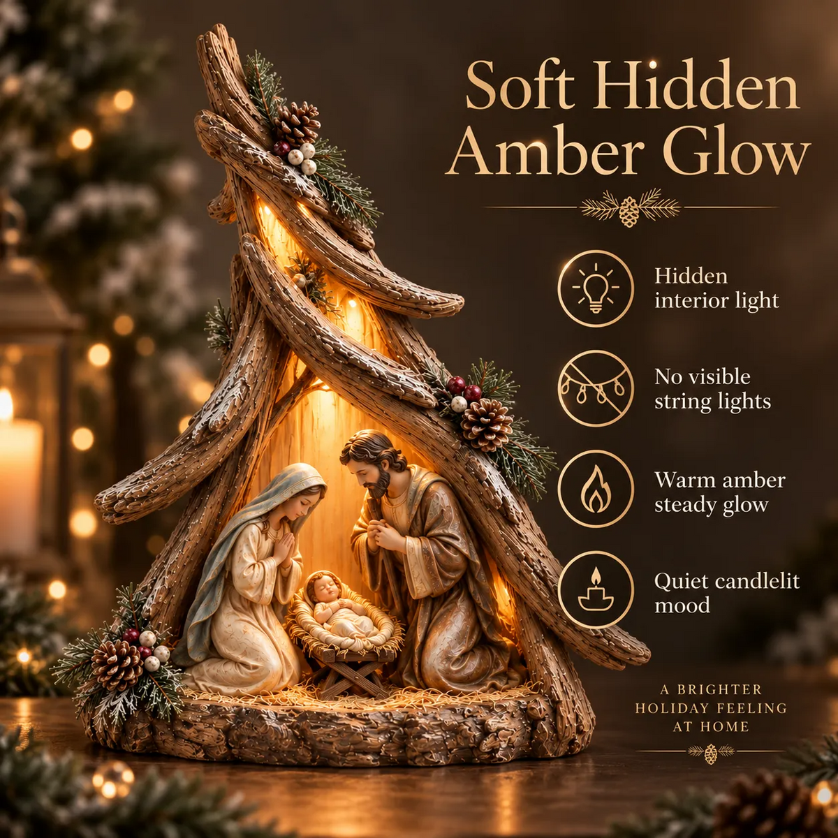Old-World Lighted Nativity Trees