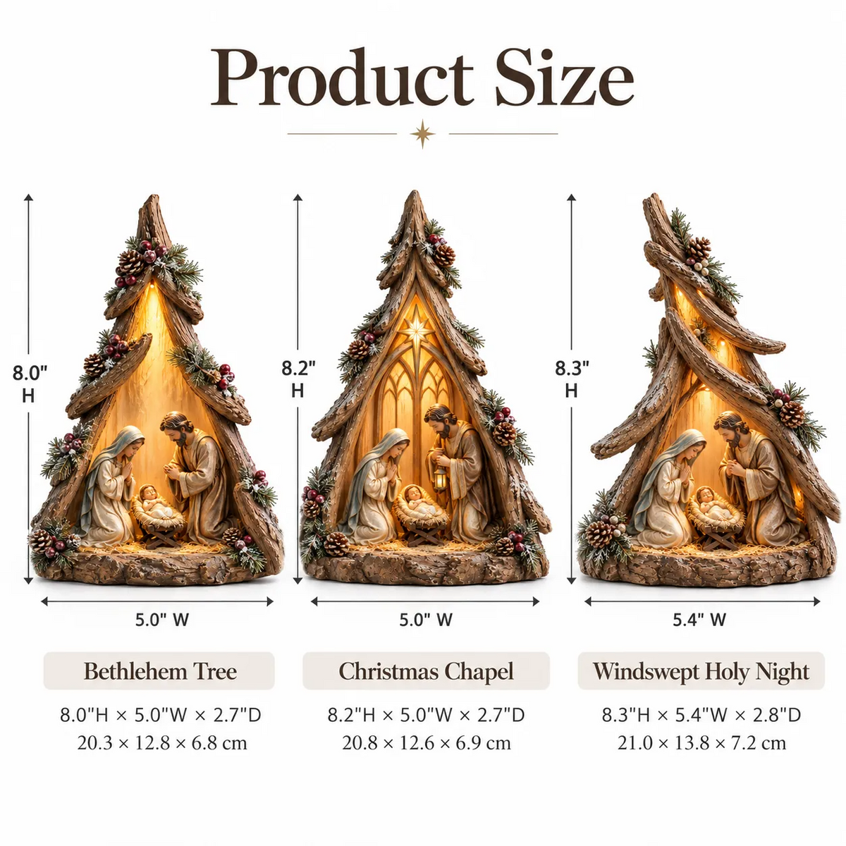Old-World Lighted Nativity Trees