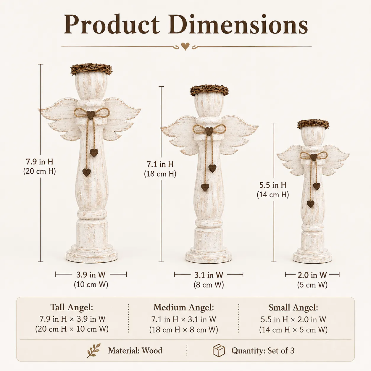 Vintage Wooden Angel Trio Figurines