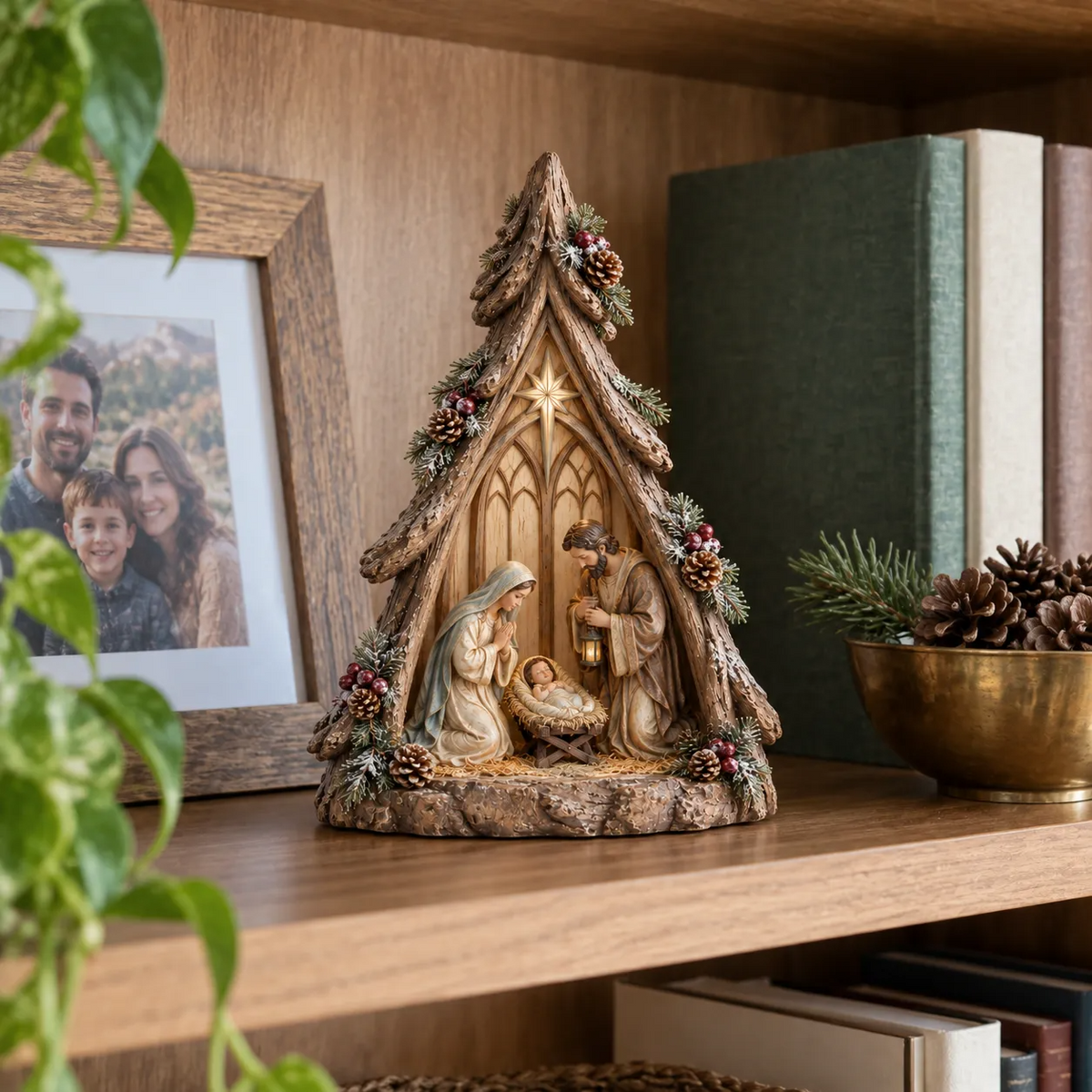 Old-World Lighted Nativity Trees