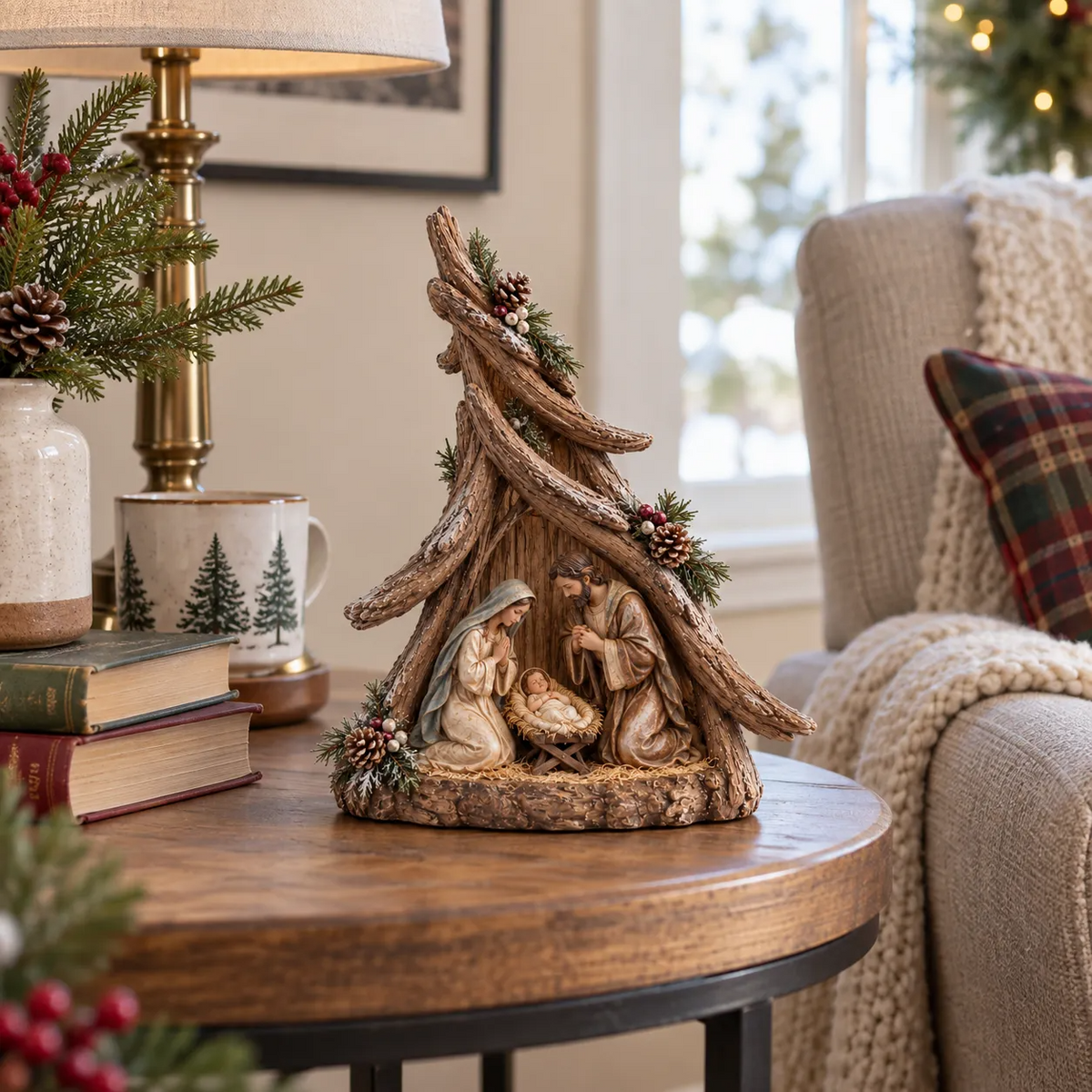 Old-World Lighted Nativity Trees