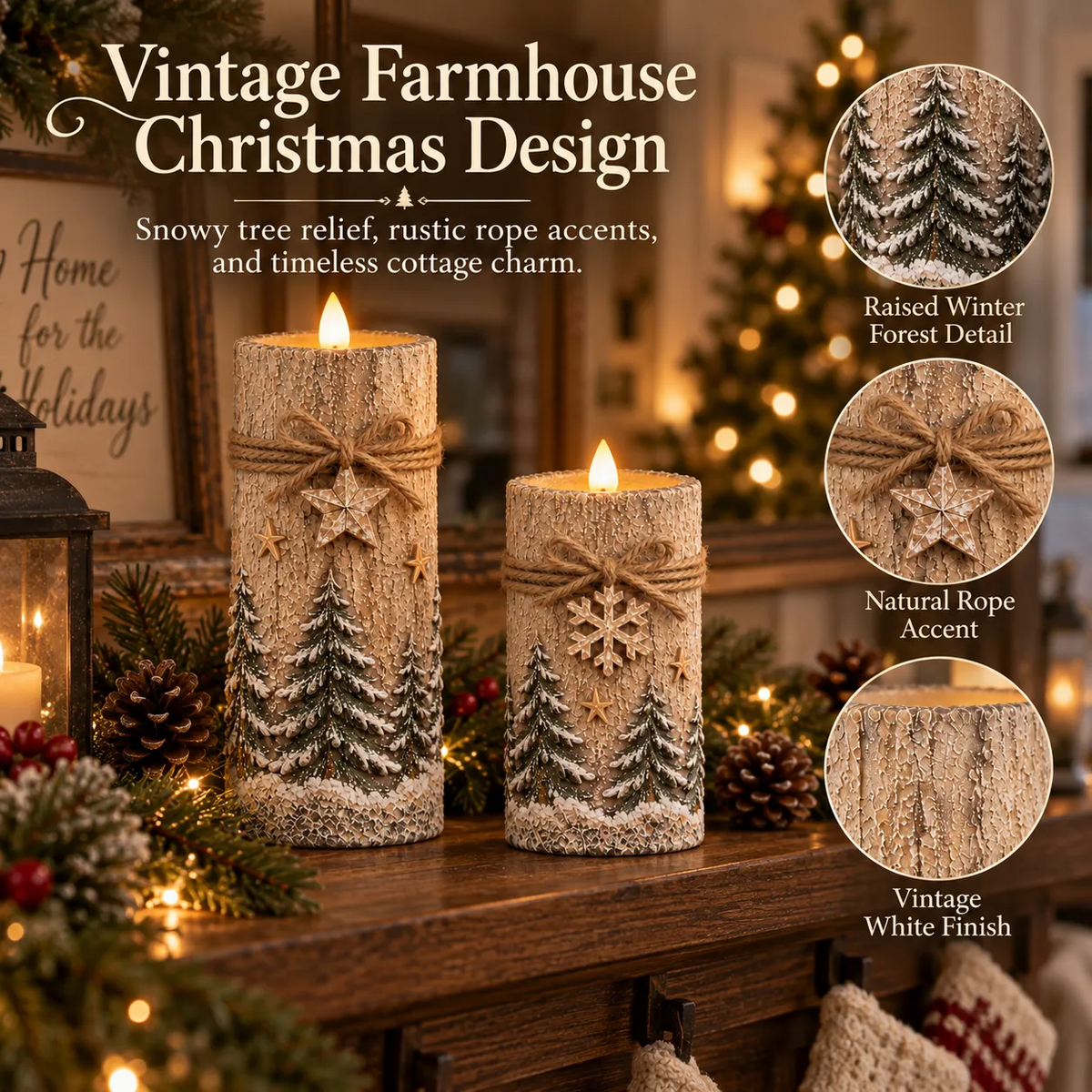Vintage Christmas Flameless LED Candle Set