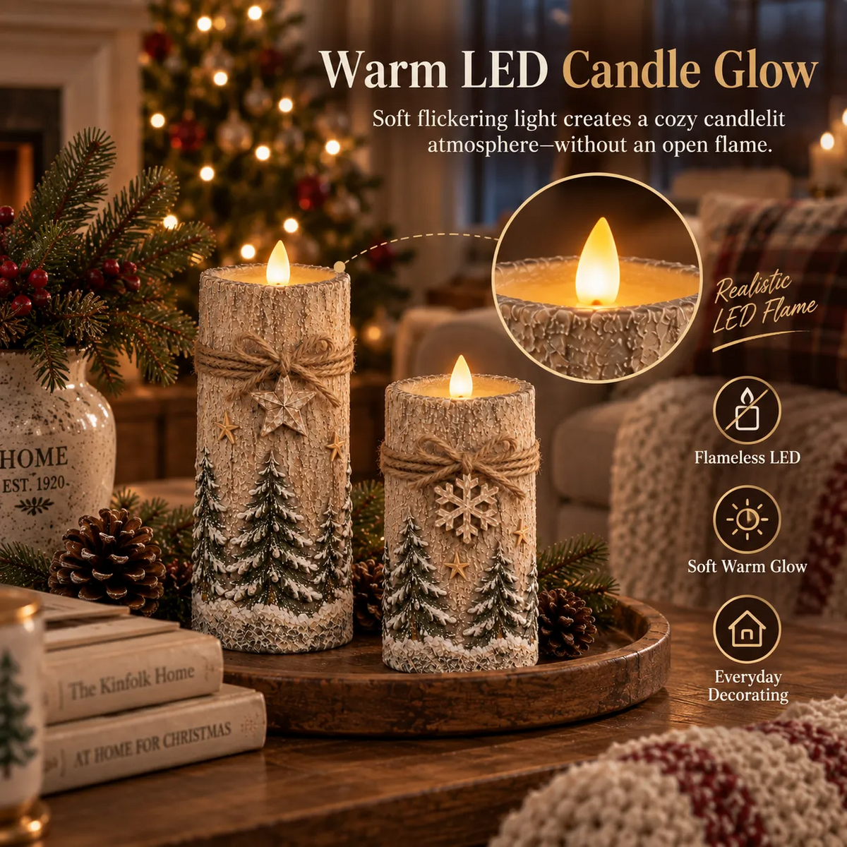 Vintage Christmas Flameless LED Candle Set