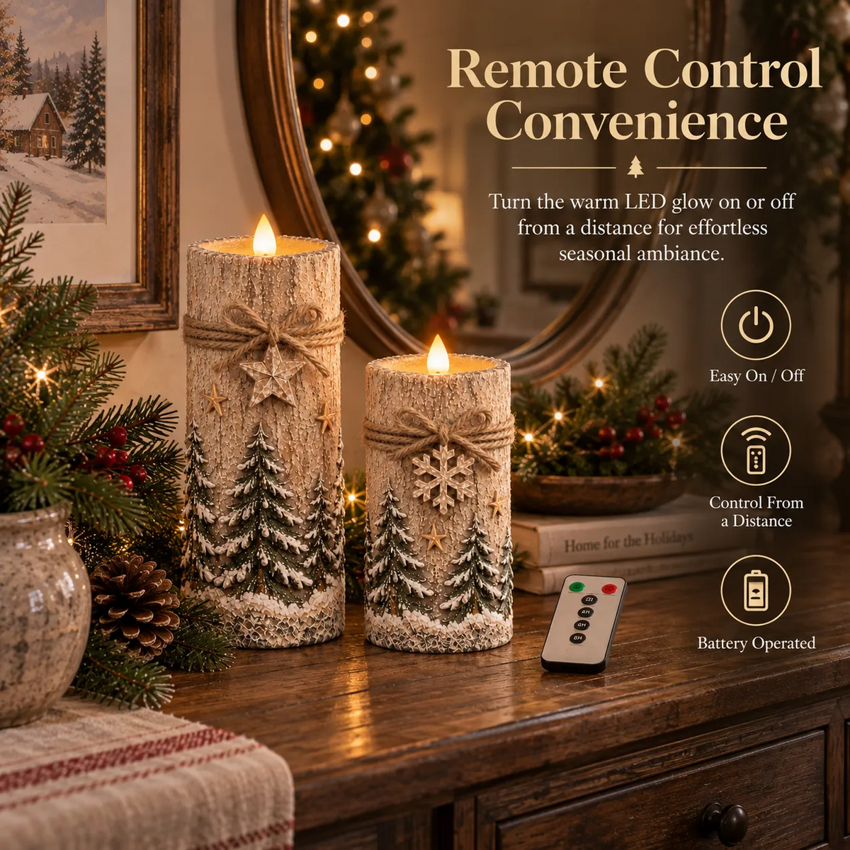 Vintage Christmas Flameless LED Candle Set