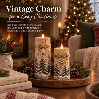 Vintage Christmas Flameless LED Candle Set