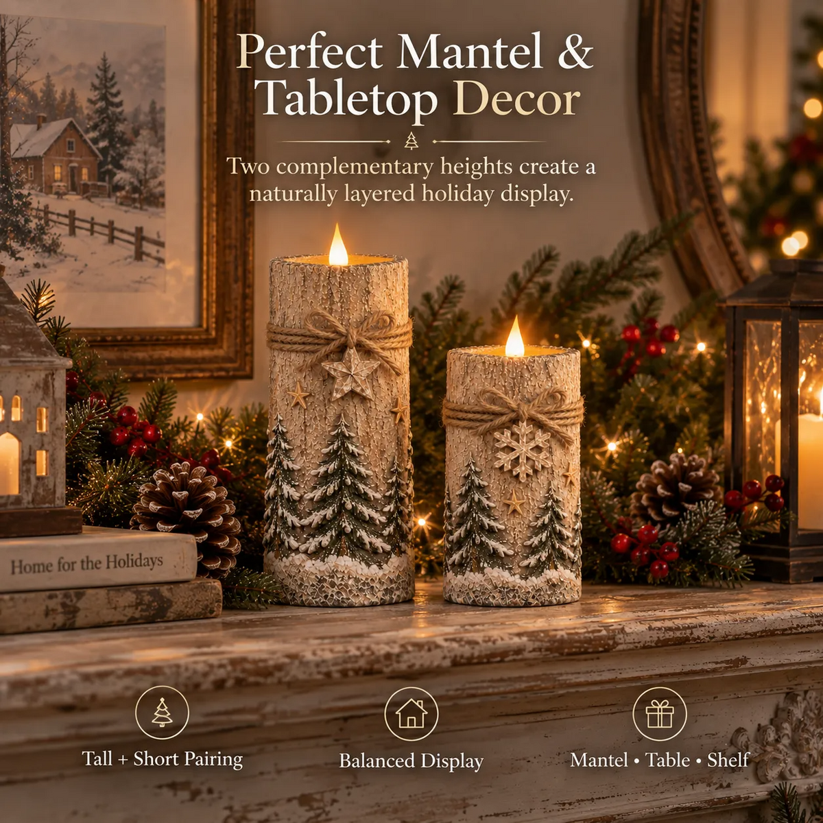 Vintage Christmas Flameless LED Candle Set