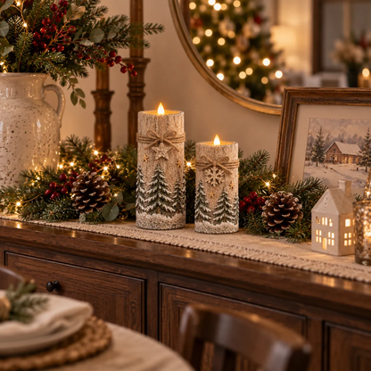 Vintage Christmas Flameless LED Candle Set