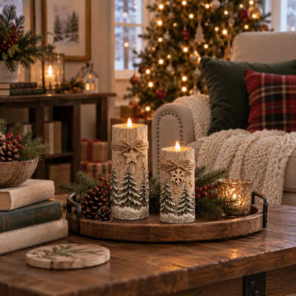 Vintage Christmas Flameless LED Candle Set