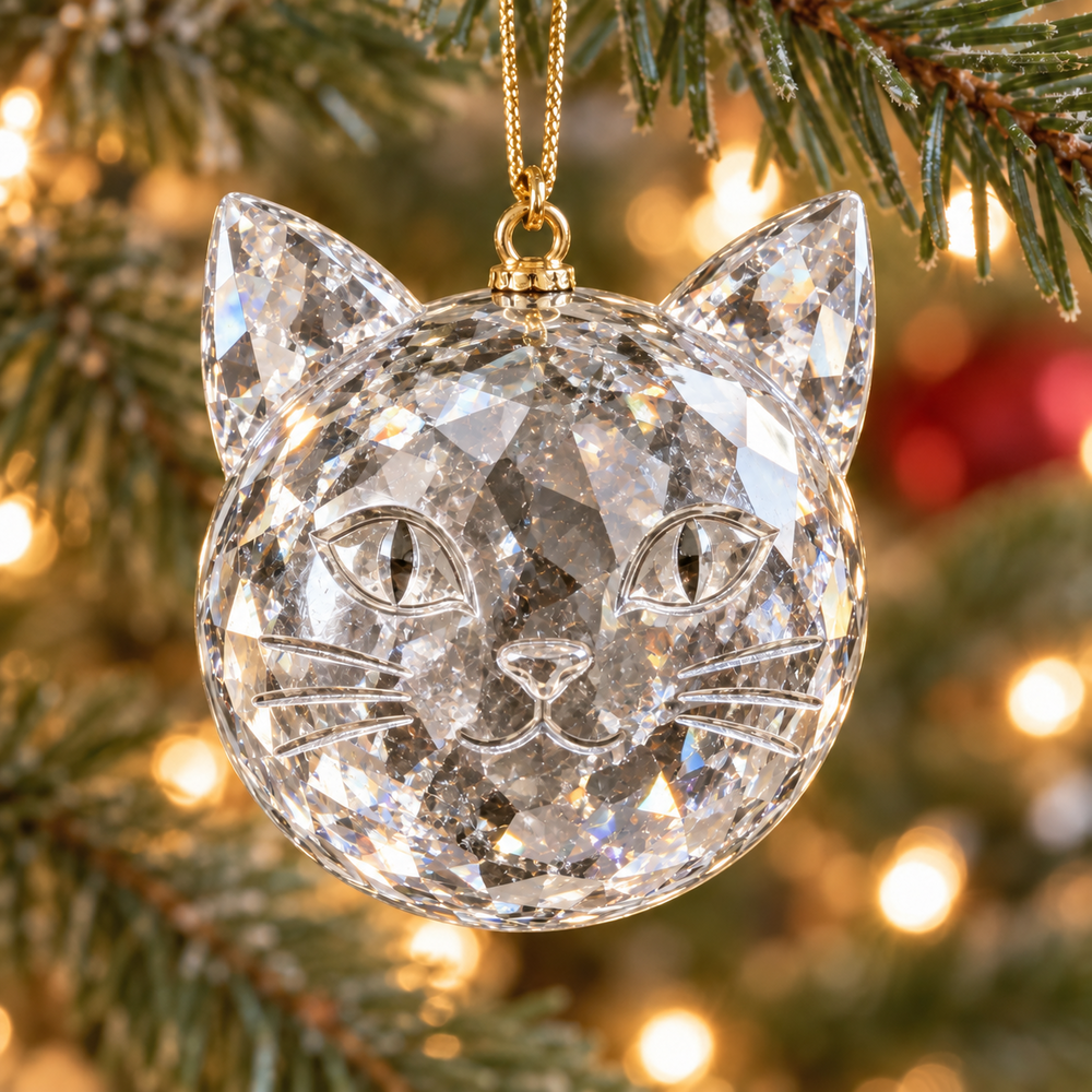 Clear cat-shaped Christmas ornament