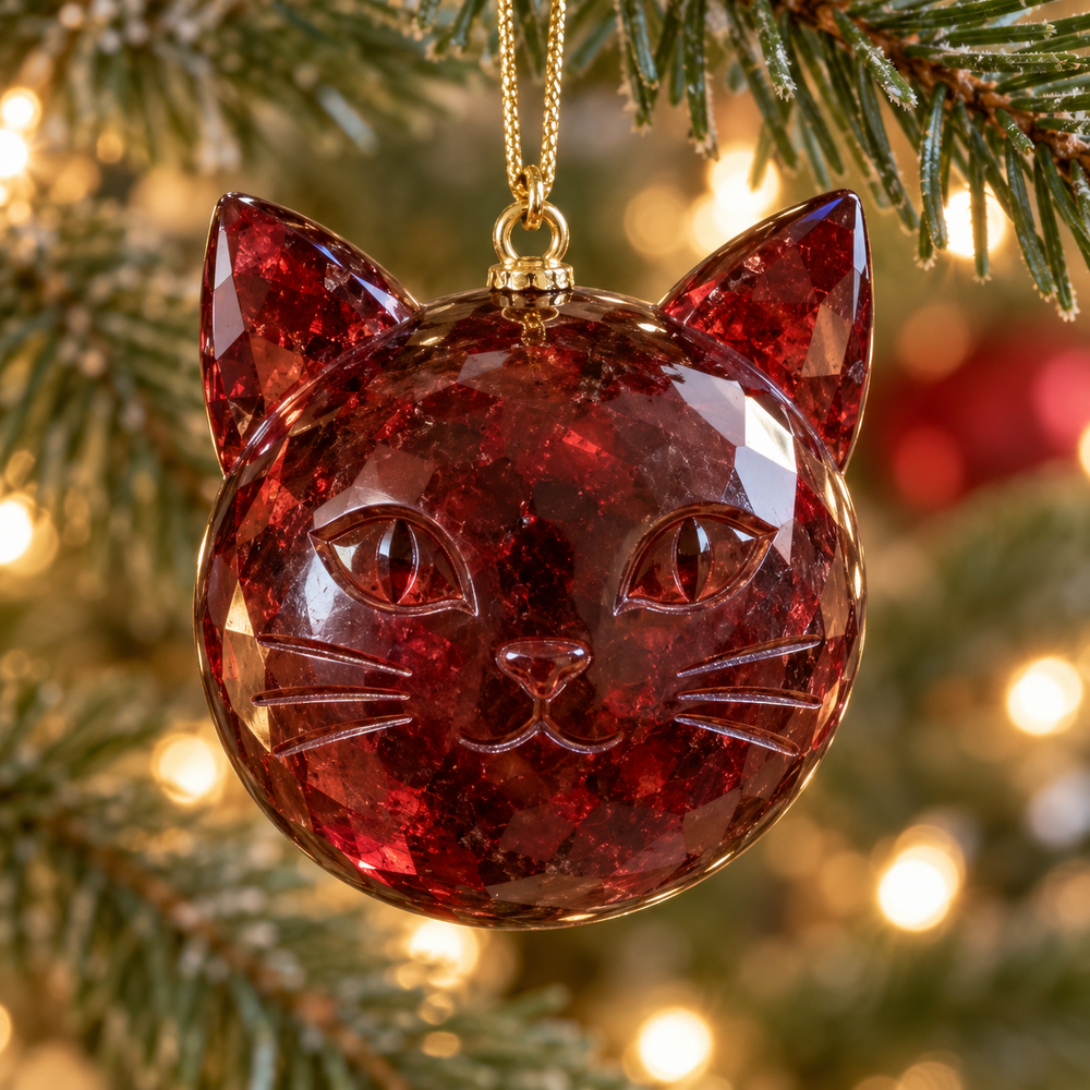Red cat-shaped Christmas ornament