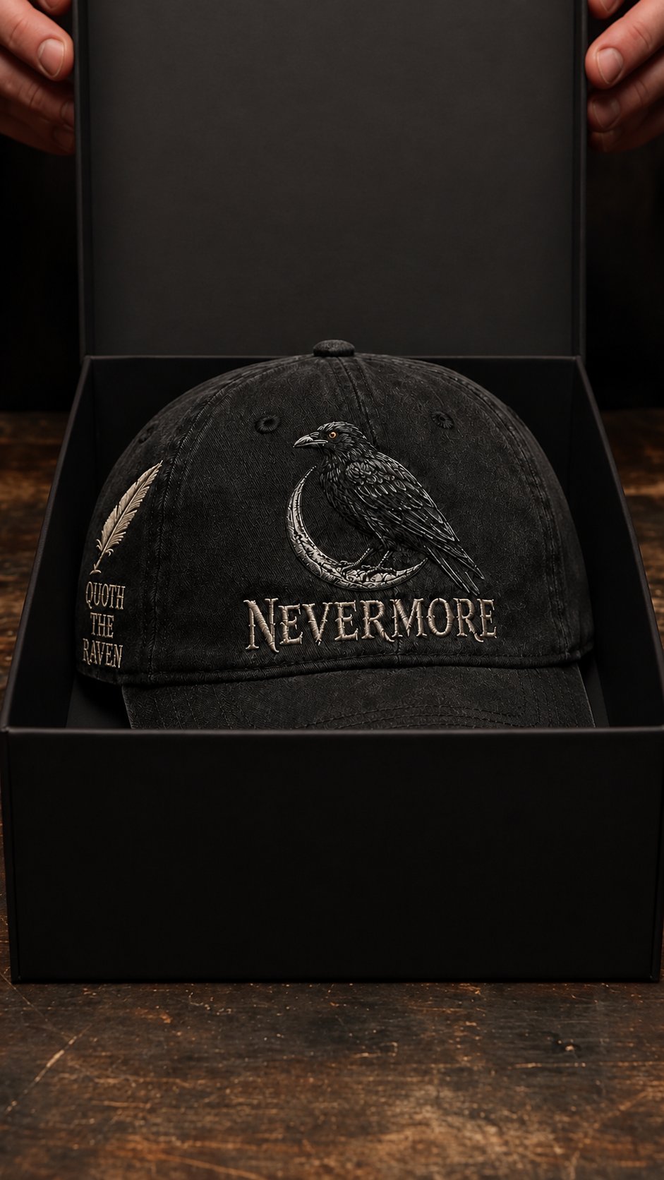 ⬛🐦The Midnight Messenger — Poe-Inspired Embroidered Cap