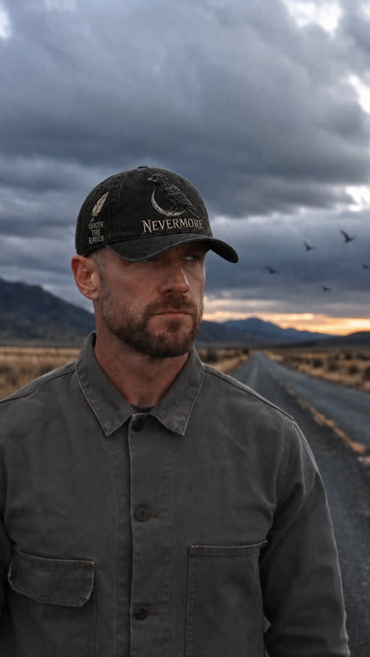 ⬛🐦The Midnight Messenger — Poe-Inspired Embroidered Cap