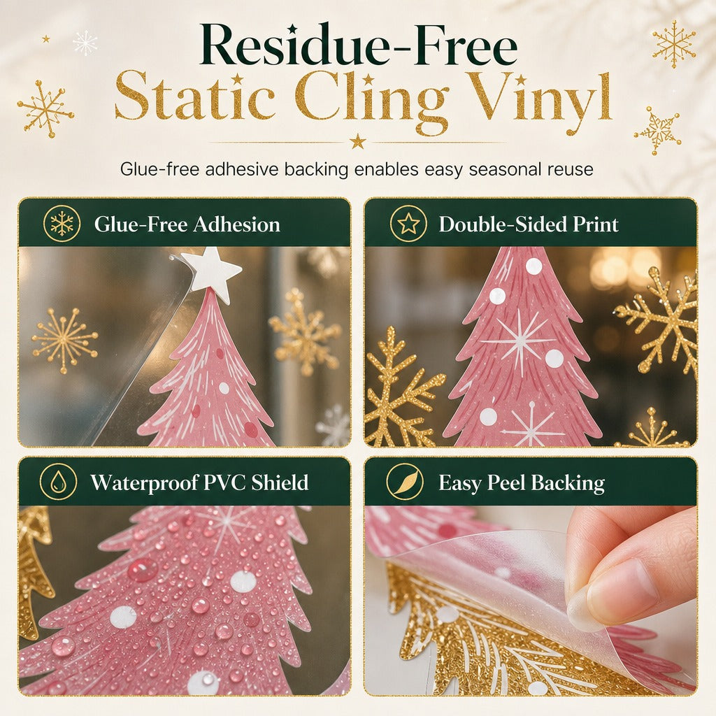 🔥😍Holiday Cheer Window Clings✨3-Piece Reusable Christmas Decor Set
