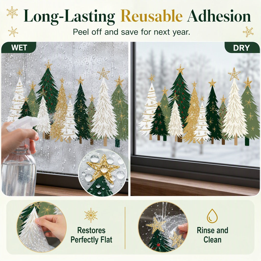 🔥😍Holiday Cheer Window Clings✨3-Piece Reusable Christmas Decor Set