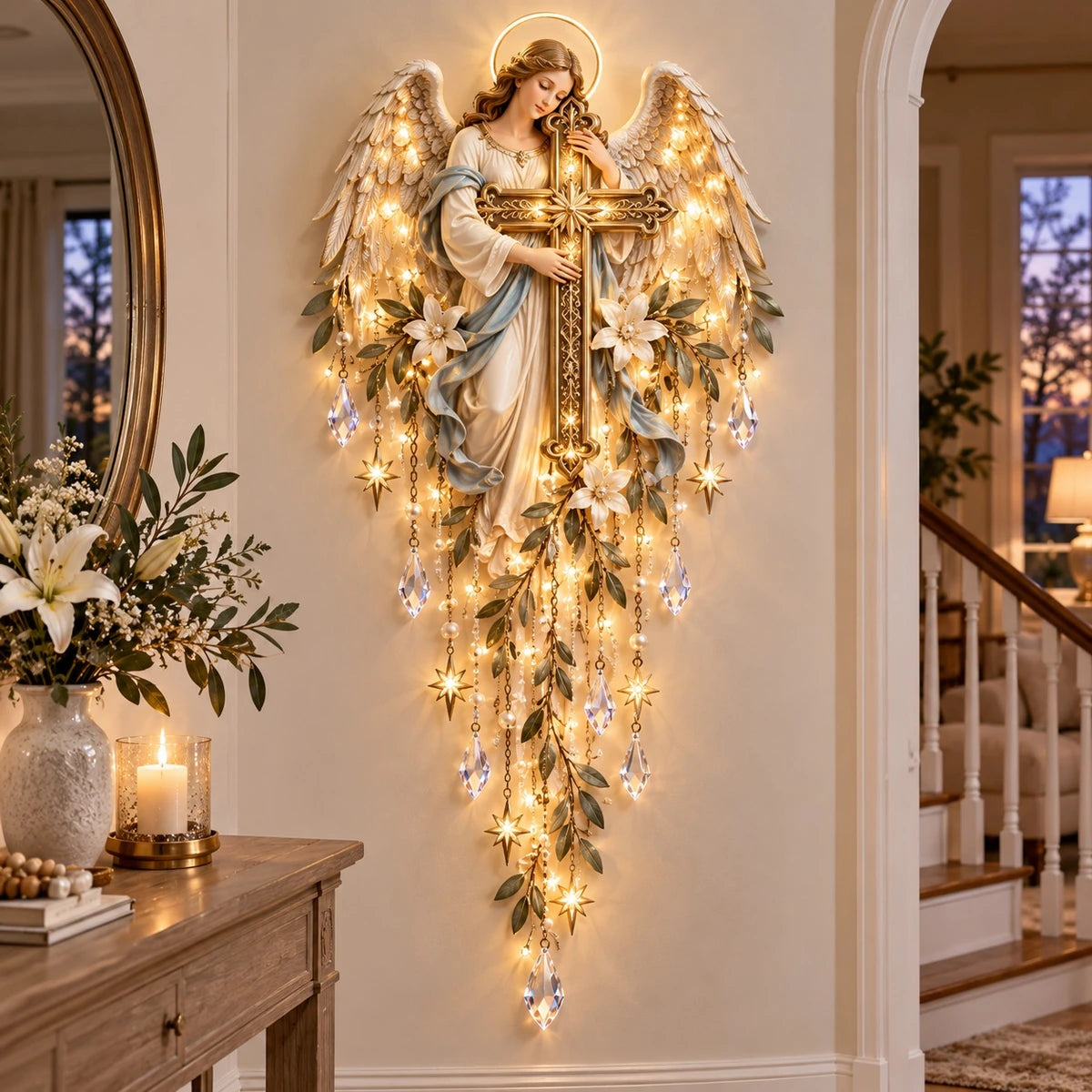 Angel Cross of Grace holding a golden cross